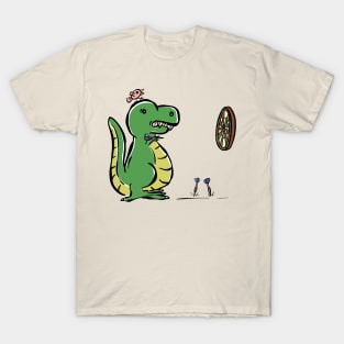 Darts Player Tyrannosaurus Dinosaur Dino Cartoon Cute Character T-Shirt